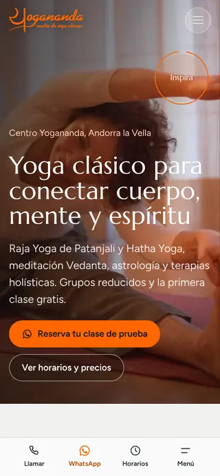 Web de Centro Yogananda vista en el móvil